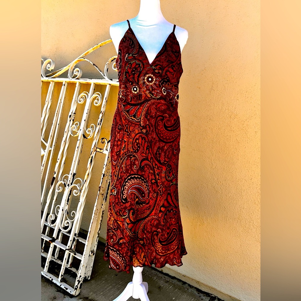 Dressbarn Paisley Indian Inspired Print Bias Cut Dress! Size Large